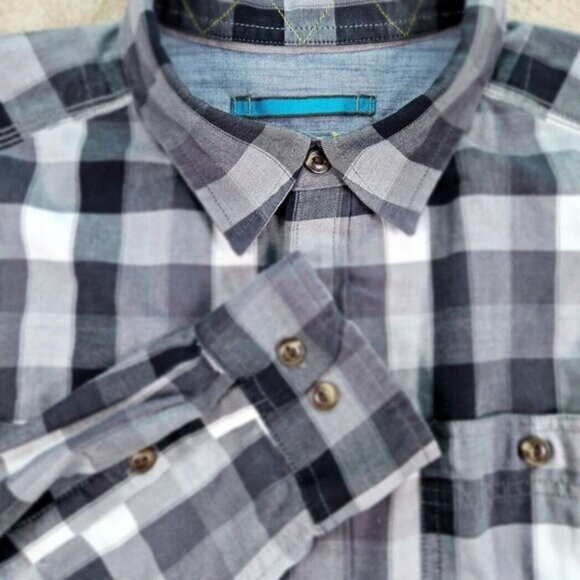 The North Face Shirt Black White Gray Plaid Pocket Button Up Long Sleeve Mens L - Picture 1 of 12